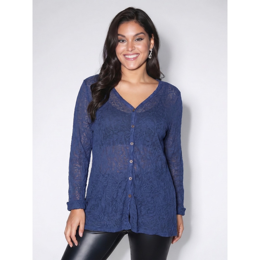 Produce Company Cardigan Women S Blue‎ Excellent Sheer Lace Burnout Button Up
